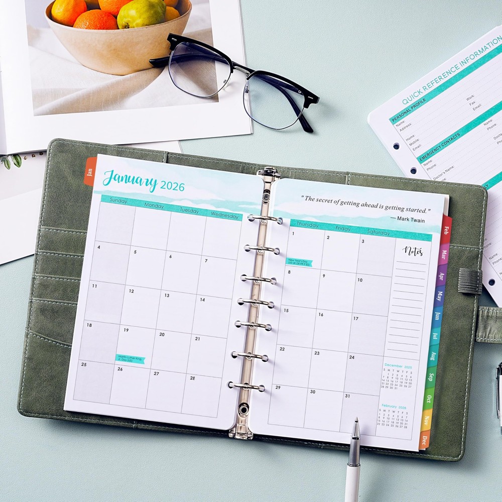 2026 Planner Refills - A5 Inserts with 7-Hole Punched, JAN A5, Blue