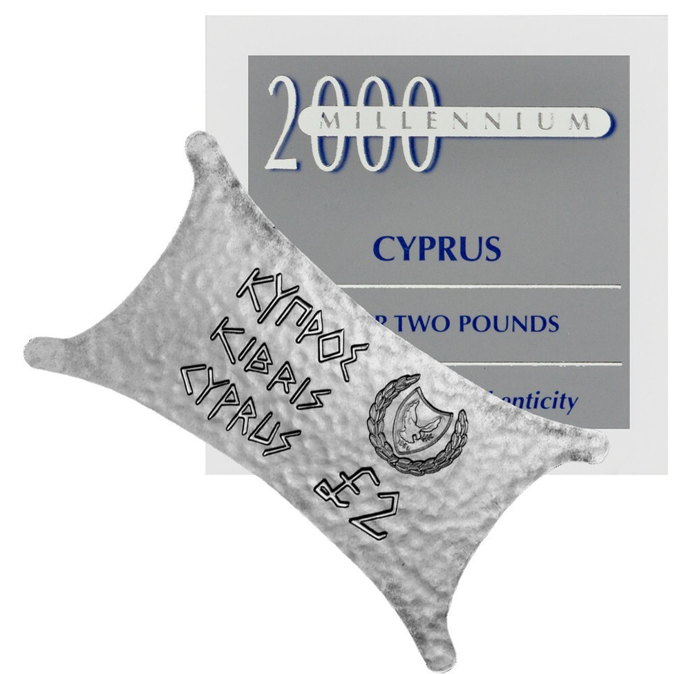 CYPRUS 2 Pounds 2000 Silver Proof 'Millennium' Unusual Shape w/CoA