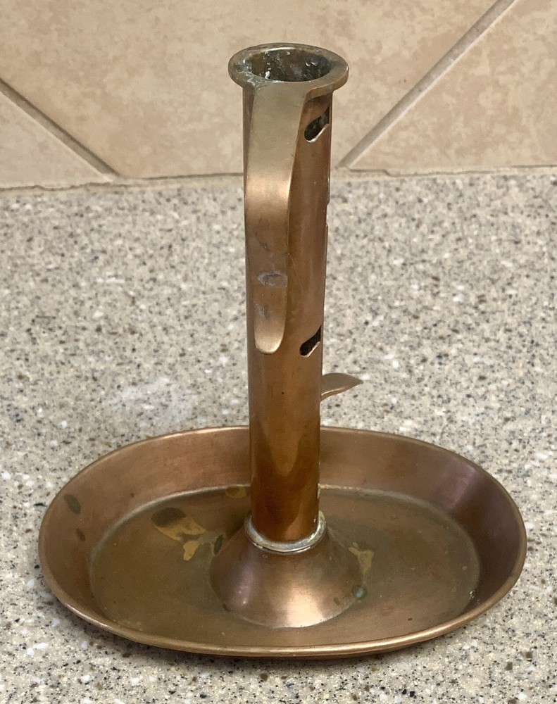 Antique Copper Candlestick Holder Adjustable Height Push Chamber 8 1/2” Tall