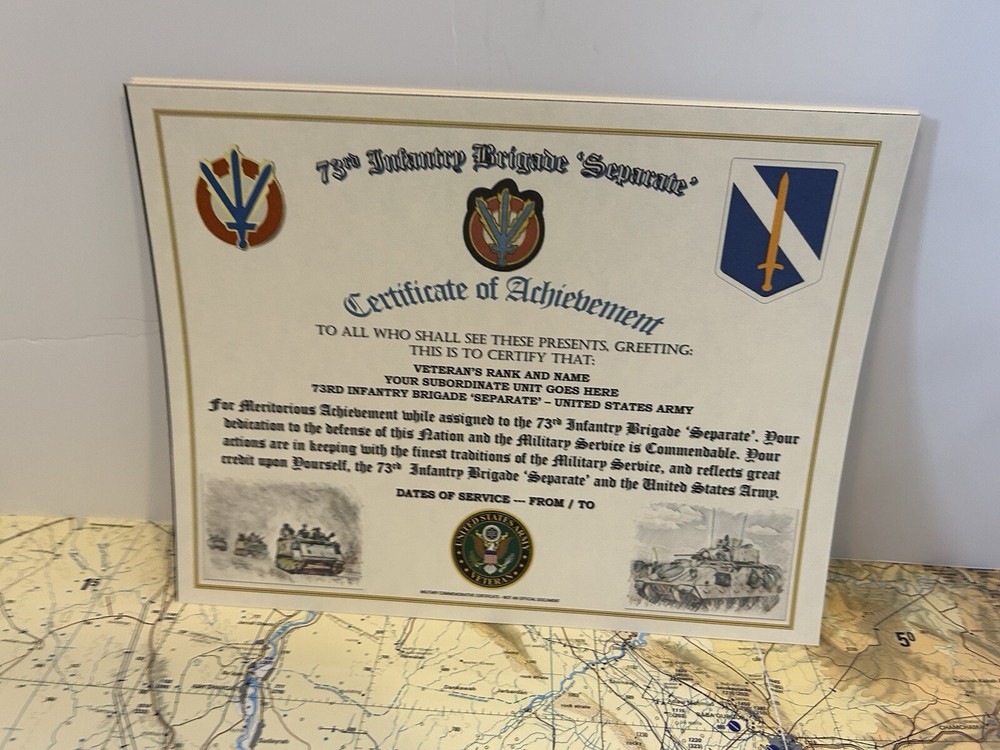 73RD INFANTRY BRIGADE ‘SEPARATE’ - CERTIFICATE OF ACHIEVEMENT (COMMEMORATIVE)