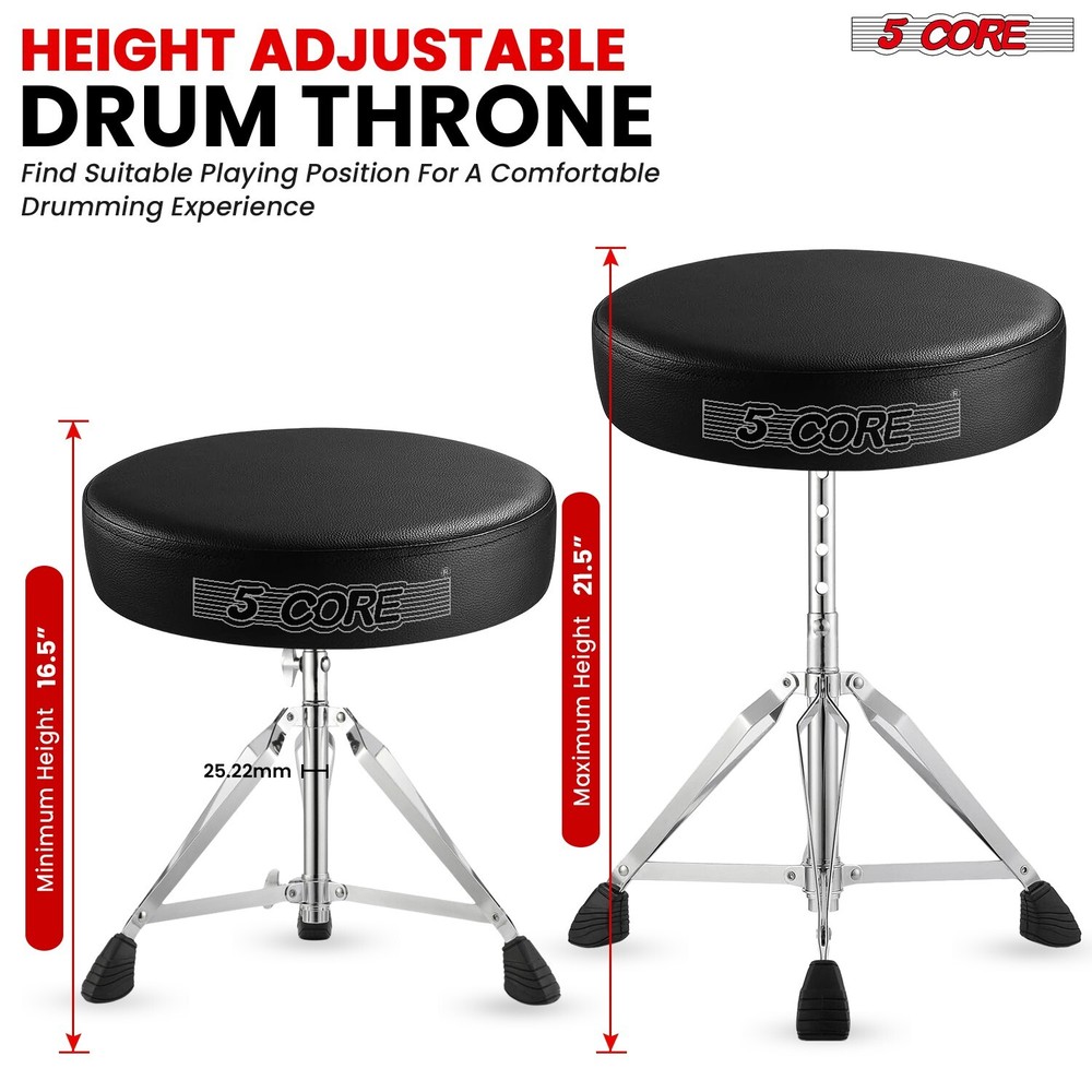 5 Core Drum Throne 3" Padded Comfortable Guitar Seat Adjustable Drumming Stools