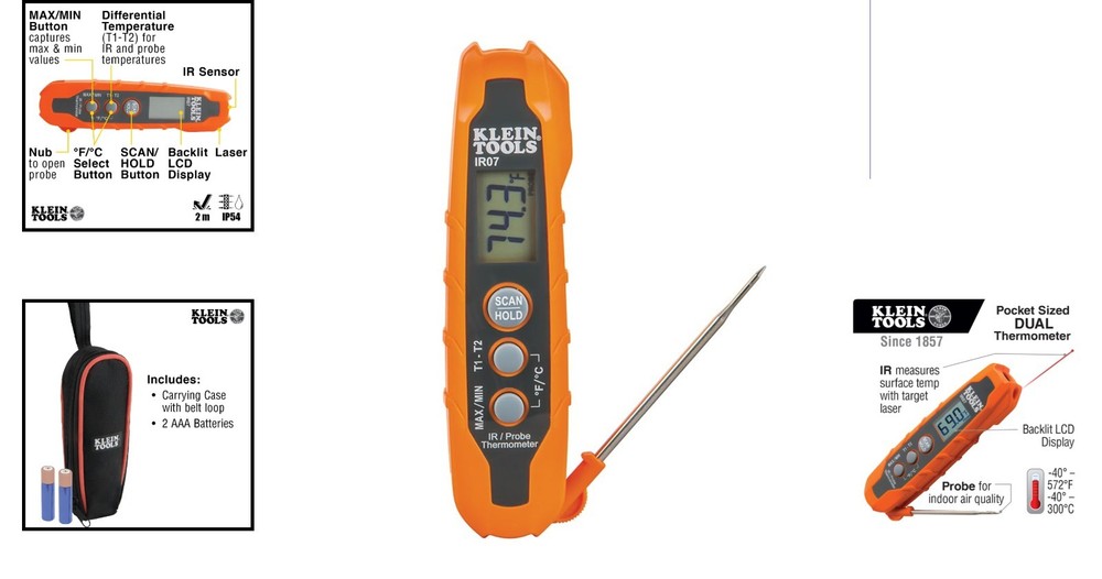 Accurate Infrared and Probe Thermometer with Target Laser – Backlit LCD Display