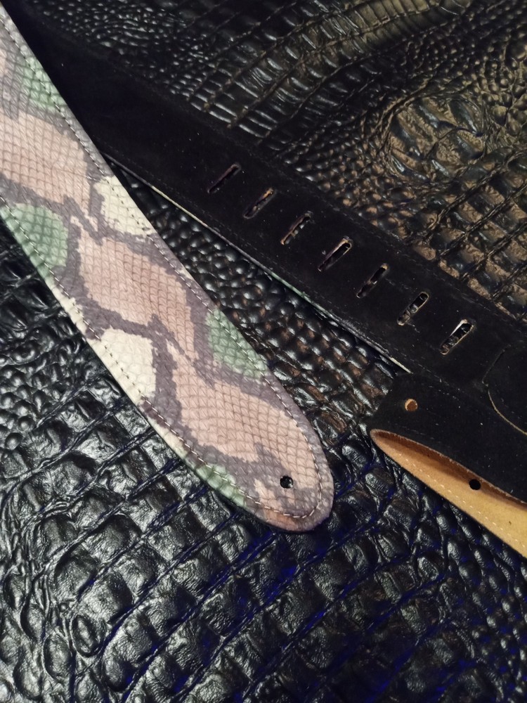 genuine Python snakeskin Soft Suede leather Dyed camouflage colors guitar strap
