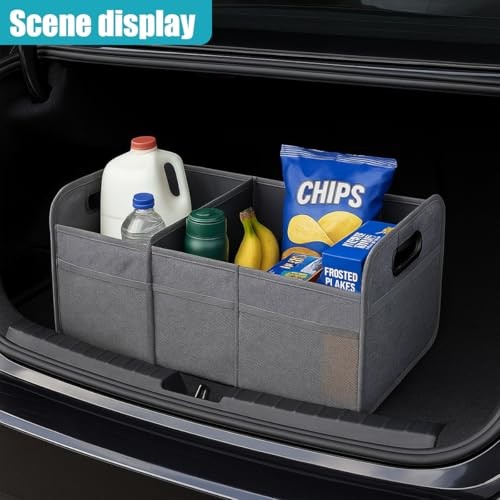 Car Trunk Organizer, Collapsible Multi-Compartment Auto Storage Box with 4 Grey