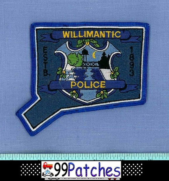 WILLIMANTIC CONNECTICUT Police Patch STATE SHAPE CRESCENT MOON BRIDGE 3E