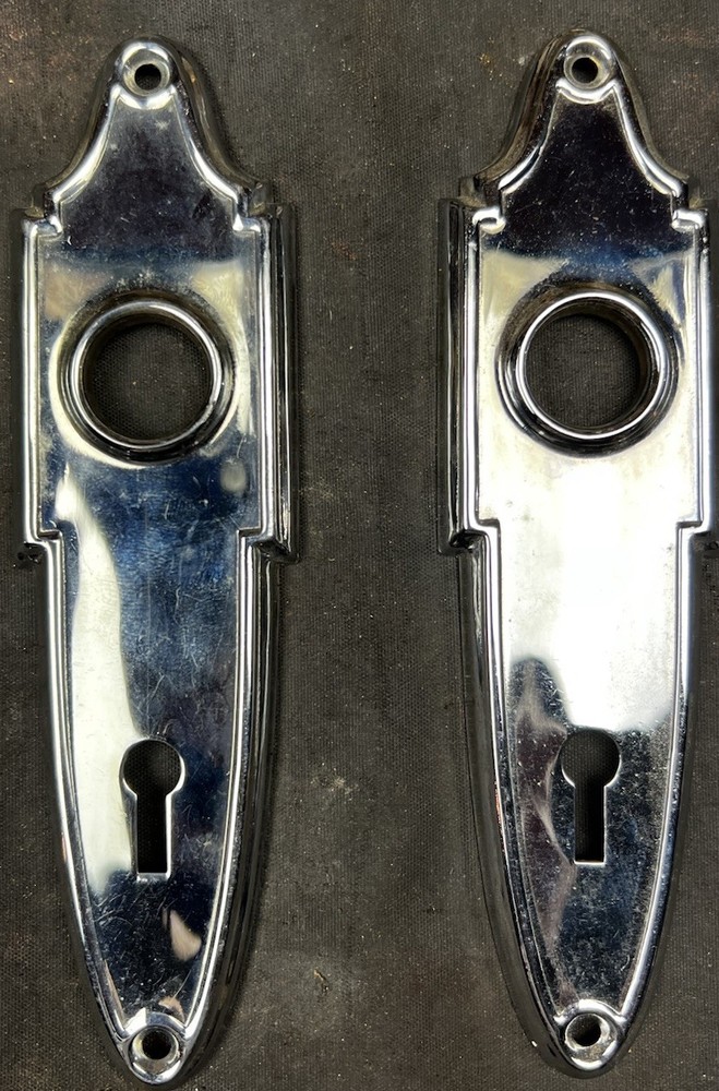 Art Deco Nickel Plated Brass Passage Set Knobs, Plates, Mortise Glass Knobs