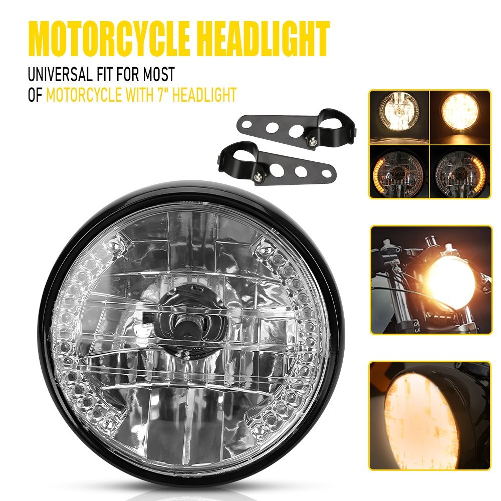 7 inch LED Motorcycle Headlight Round With Mounting Bracket Universal Black EOU