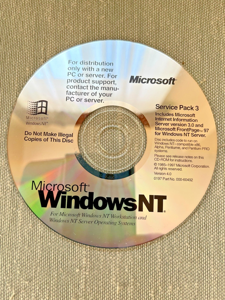 Microsoft Windows NT Service Pack 3 For Workstation PC CD-ROM