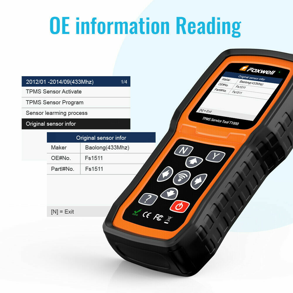 Foxwell T1000 TPMS Programming Activate Sensors Check RF Key FOB Tester Detector