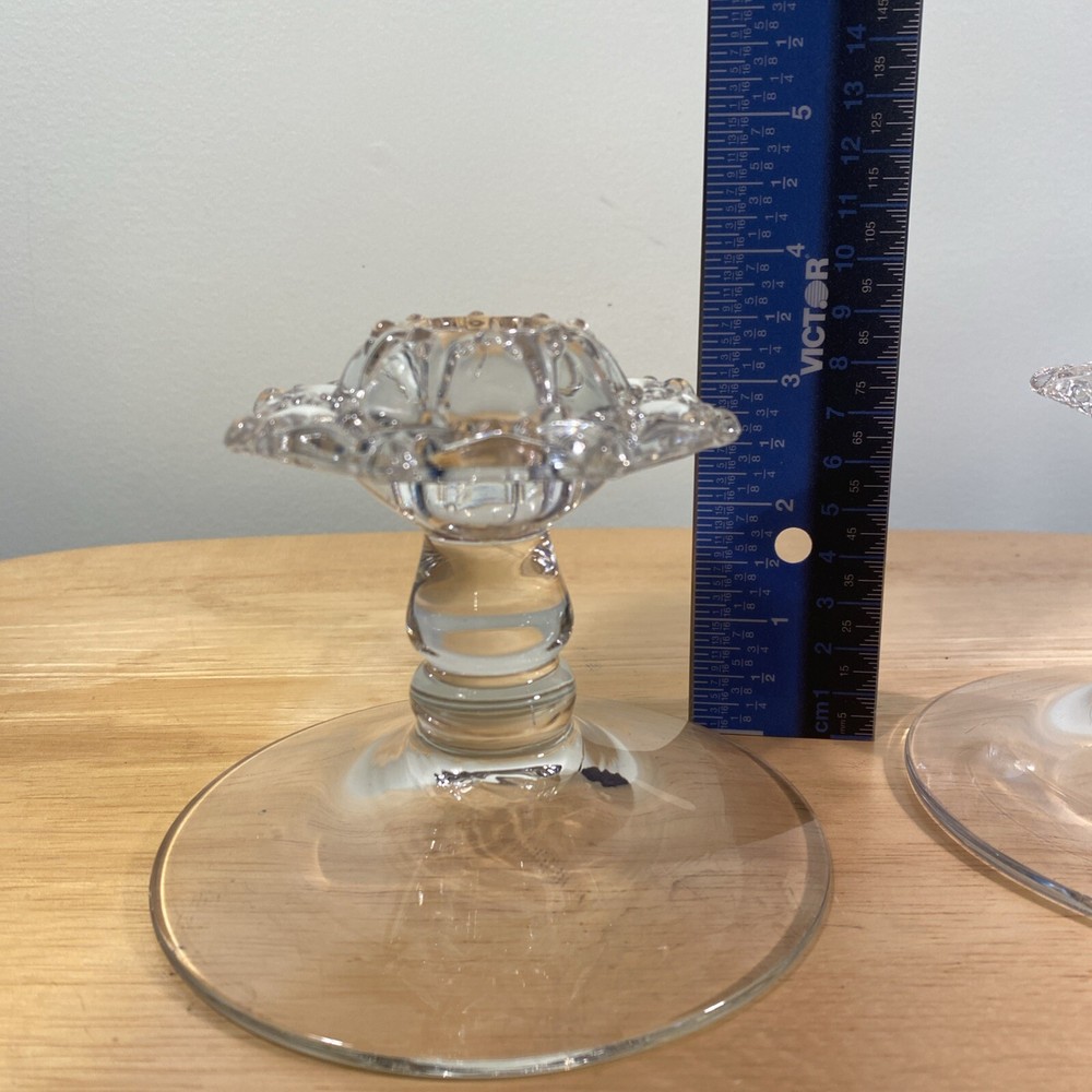 TWO (2) HEISEY Single Light Candlesticks Wampum Pattern Rare Round Quilted