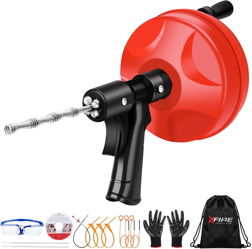 25FT Professional Drain Snake Plus Safety Gear – Ultimate Clog Clearing Solution