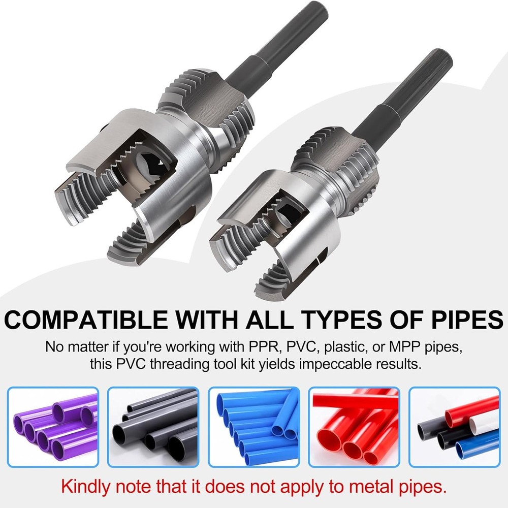 2PCS Internal & External Pipe Threading Tool for 1/2"& 3/4" PVC/Plastic Pipes