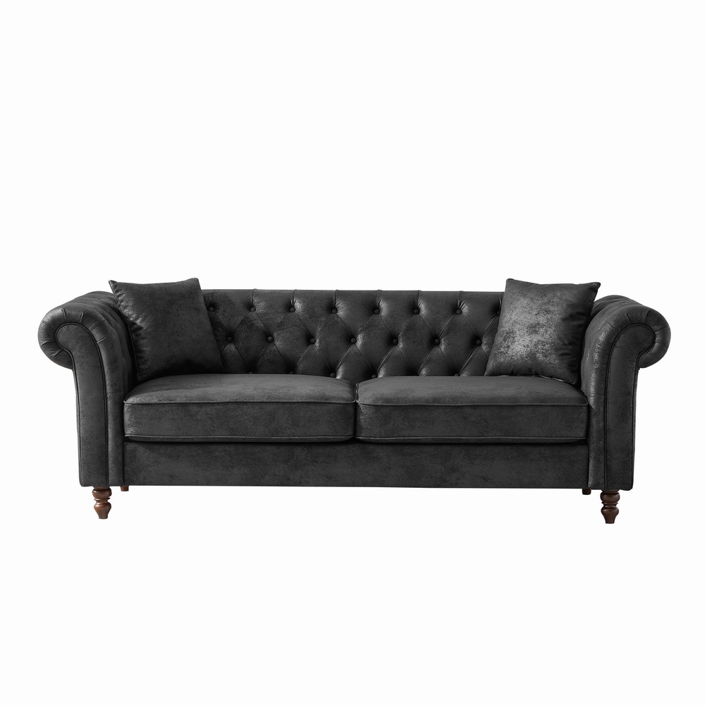 83"Chesterfield ‌tech Fabric Sofa,High-tech Fabric Roll Armrest Sofa,Upholstere
