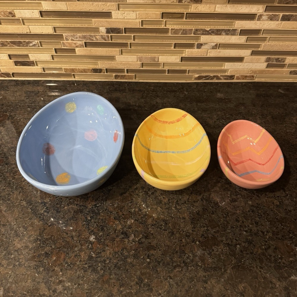 Blossoms & blooms Ceramic Easter  Eggs Nesting Bowls Set Of 3 Multicolor Serving