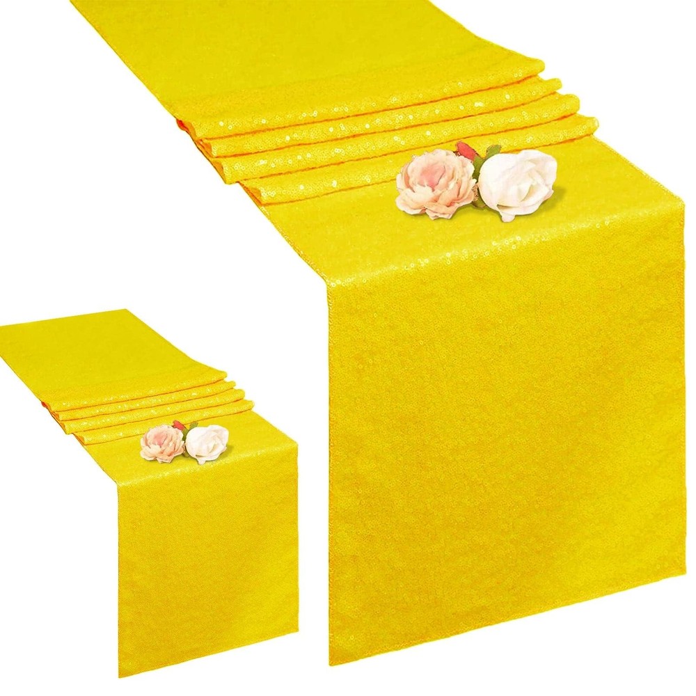 Table-Runner 2Pack Yellow Sequin Table Runners 108 Inches Long Wedding Table ...