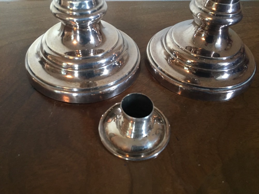 Pair 19th c. Old Sheffield Silver Plate on Copper Telescoping Candlesticks