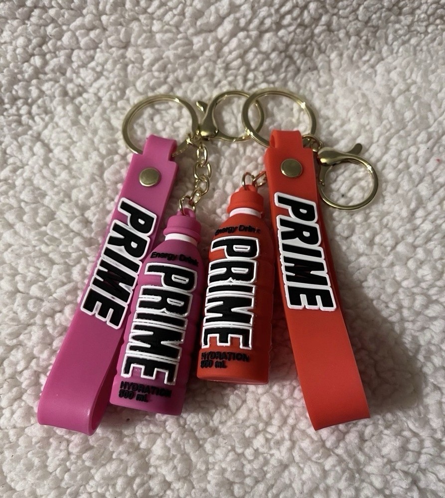 Prime Energy Drink Duo keychains, Red & Pink