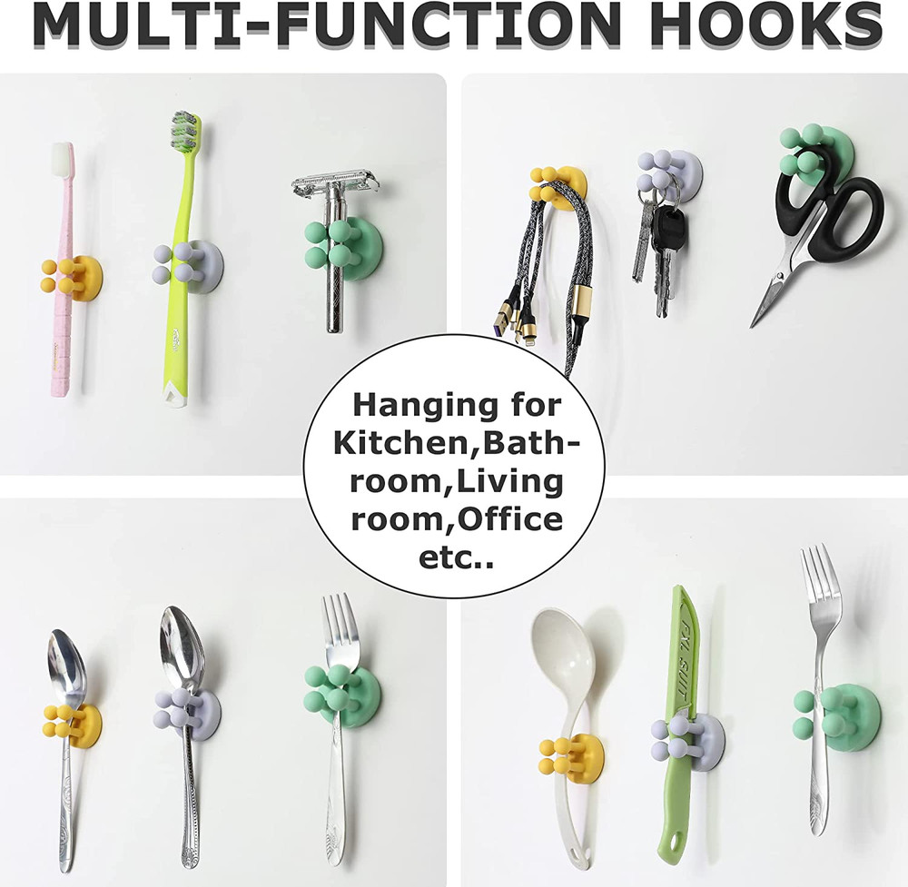 4 Pcs Silicone Toothbrush Holder Multi-Function Hook Waterproof Self Adhesive Si