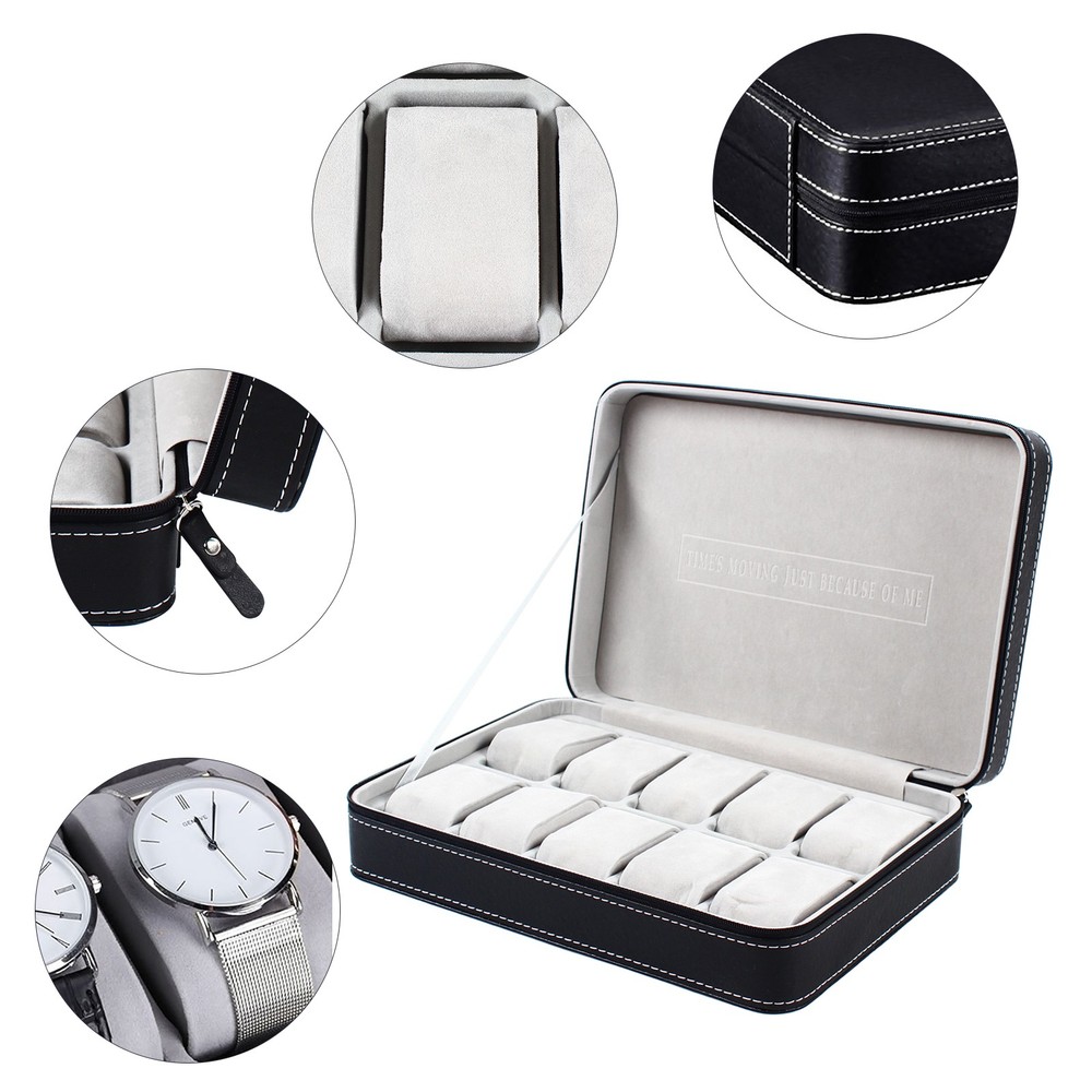 10 Slots Watch Display Case Storage Box Case | Leather Rounded Corner