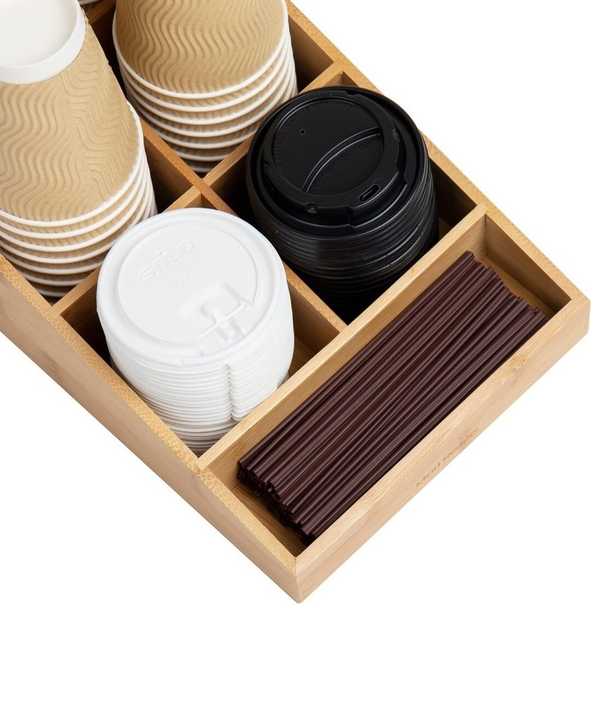 New Mind Reader 7 Compartment Coffee Condiment &Accessories Organizer - Bamboo