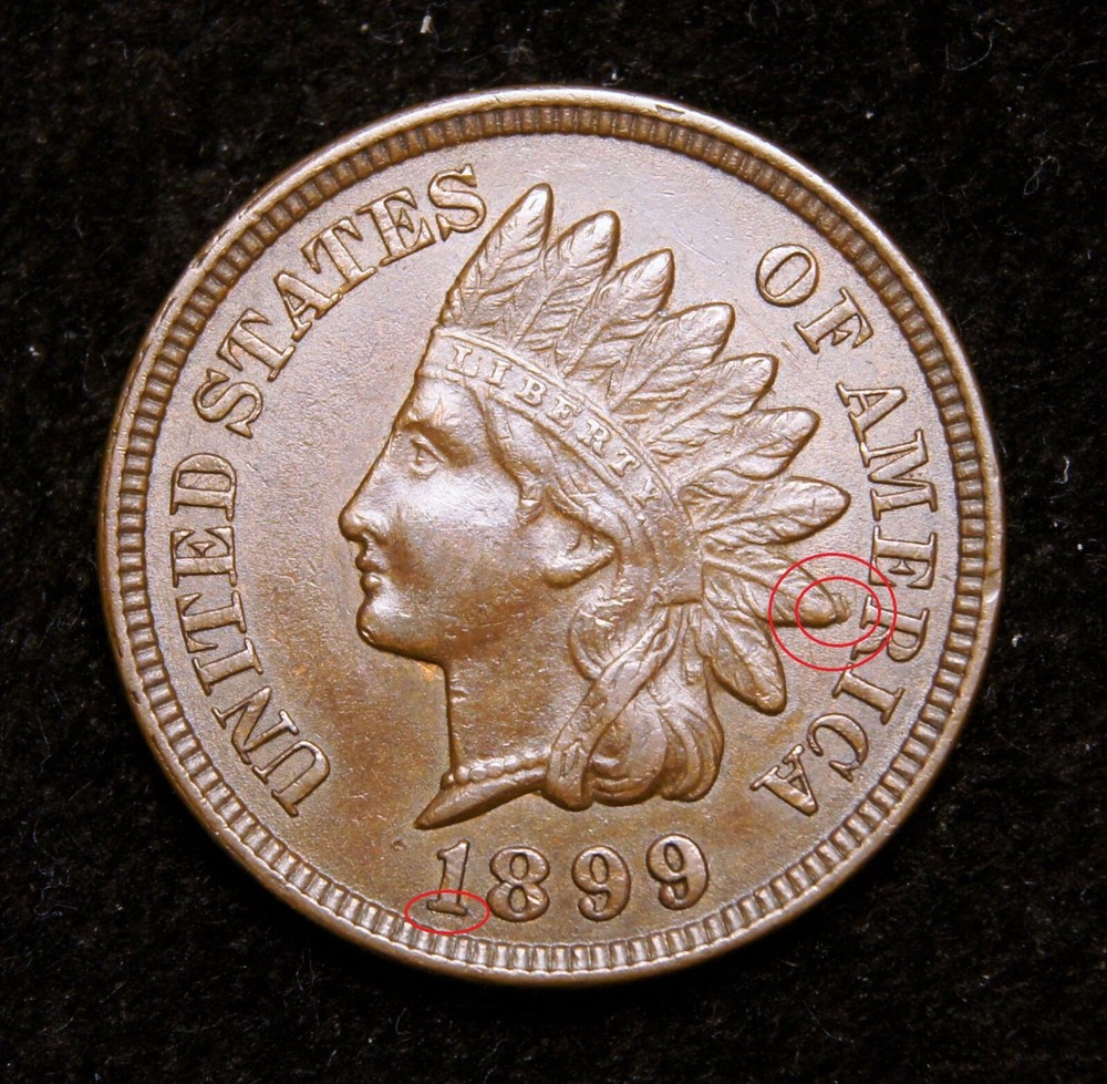 1899 Indian Head Cent  AU+++  Snow-3