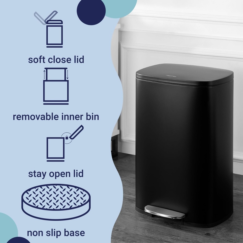 happimess HPM1006B Connor Rectangular 13-Gallon Garbage Can with Soft-Close L...