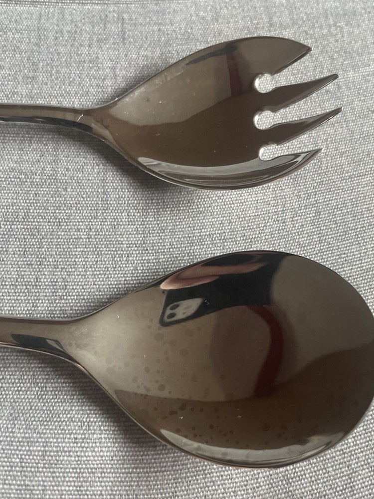 Italy Silver Plated Solid 9”Serving Set Salad Spoon and Fork Italian Vintage EUC