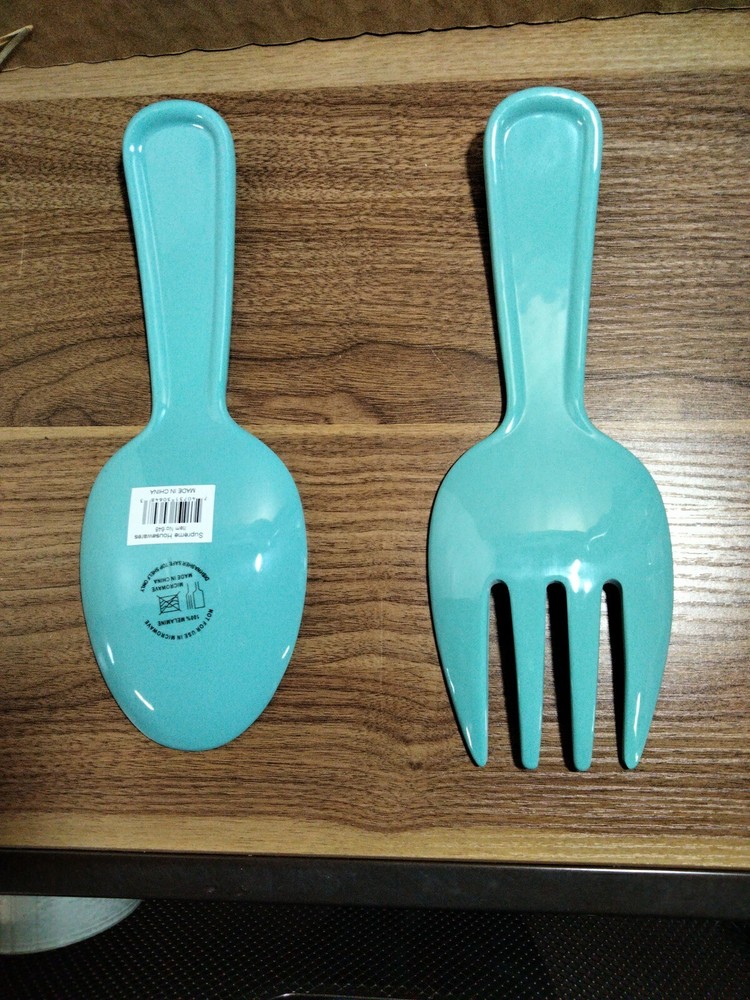 Upware 2 Piece 10.75" Melamine Salad Server Utensils Spoon & Fork Crackle...