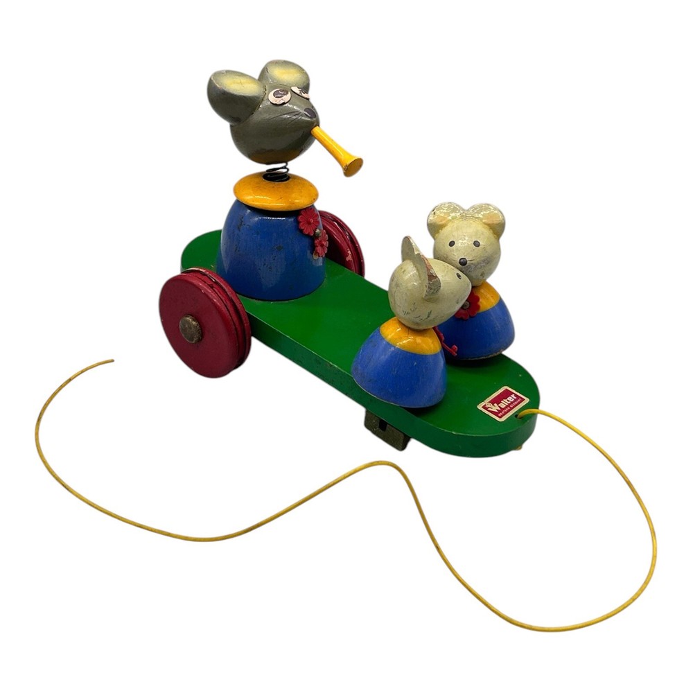 Vintage Walter Western Germany Pull Toy Mice Wort- Arbolt - Missing Wheel