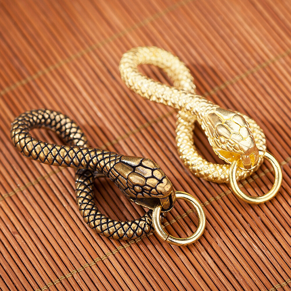 Solid Brass Snake Cobra Keychains Key Ring Holder Hook Gold Belt Clip Buckle DIY