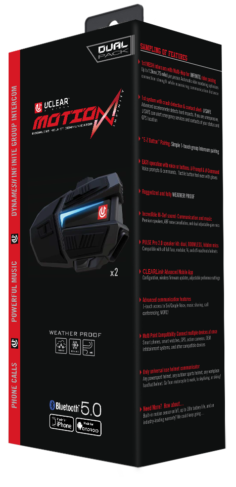 Uclear Motion Infinity Dual Bluetooth Motorcycle Fullface Helmet Communicator