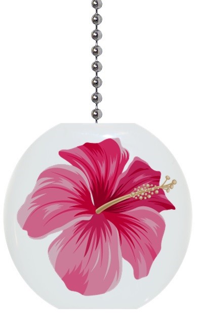 Pink Hibiscus CERAMIC Ceiling Fan Light Lamp Pull