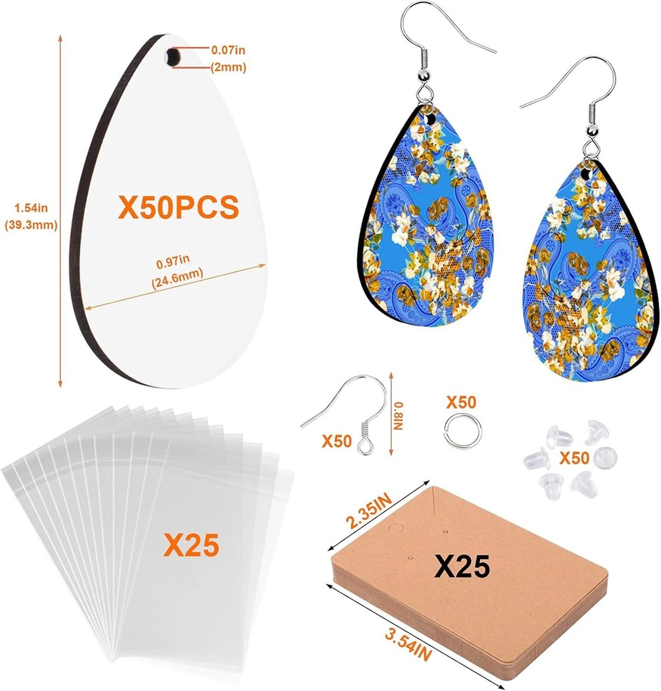 50Pcs Sublimation Blanks Products - Sublimation Earring Blanks with Earring Hook