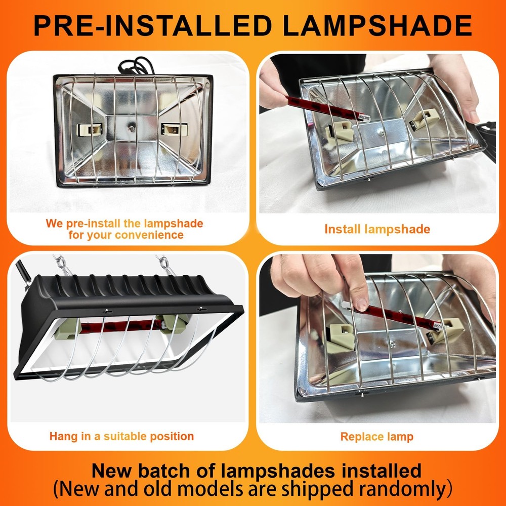 Chicken Coop Heating Lamp Brooder 250W, Adjustable Heating Temperature and Ha...