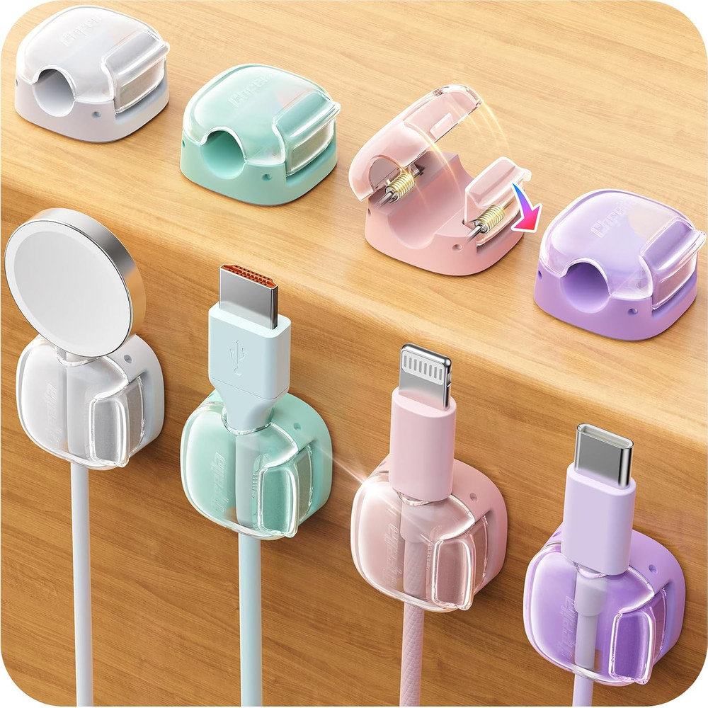 Cord Organizer 8Pack Cable Clips Cord Holder Clasp [Strongest Adhesive] Cable Or