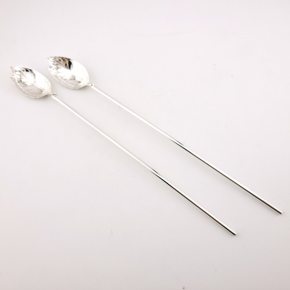 Tiffany & Co. Sterling Silver Double Leaf Mint Julep Ice Tea Sipper Straw Spoon
