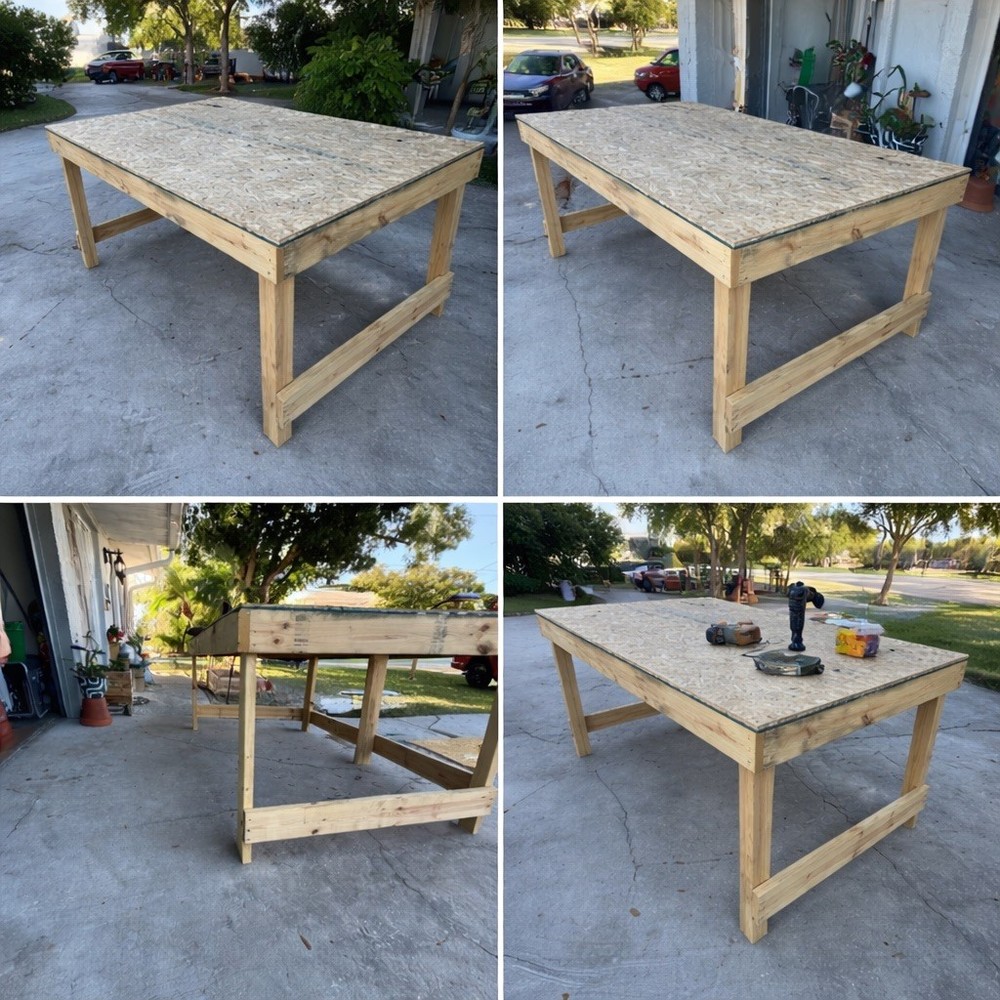 Work benches made with 2x6 framing, heavy duty.