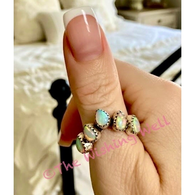 Aurora Opal Chevron Sterling Silver Ring Size 5-10 Adjustable