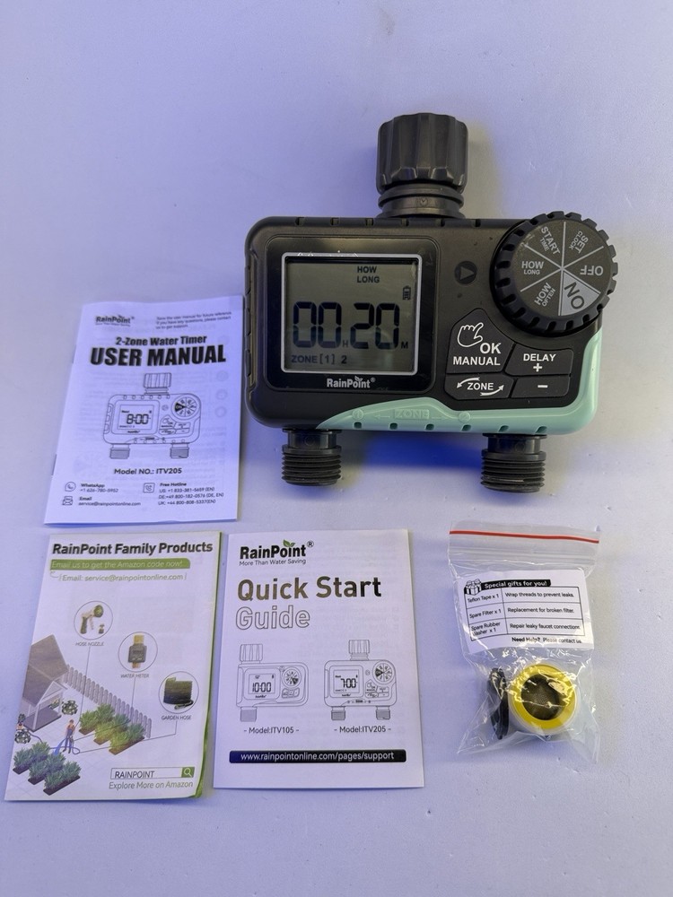 RainPoint 2-Zone Water Timer ITV205 Automatic Garden Hose Irrigation Controller
