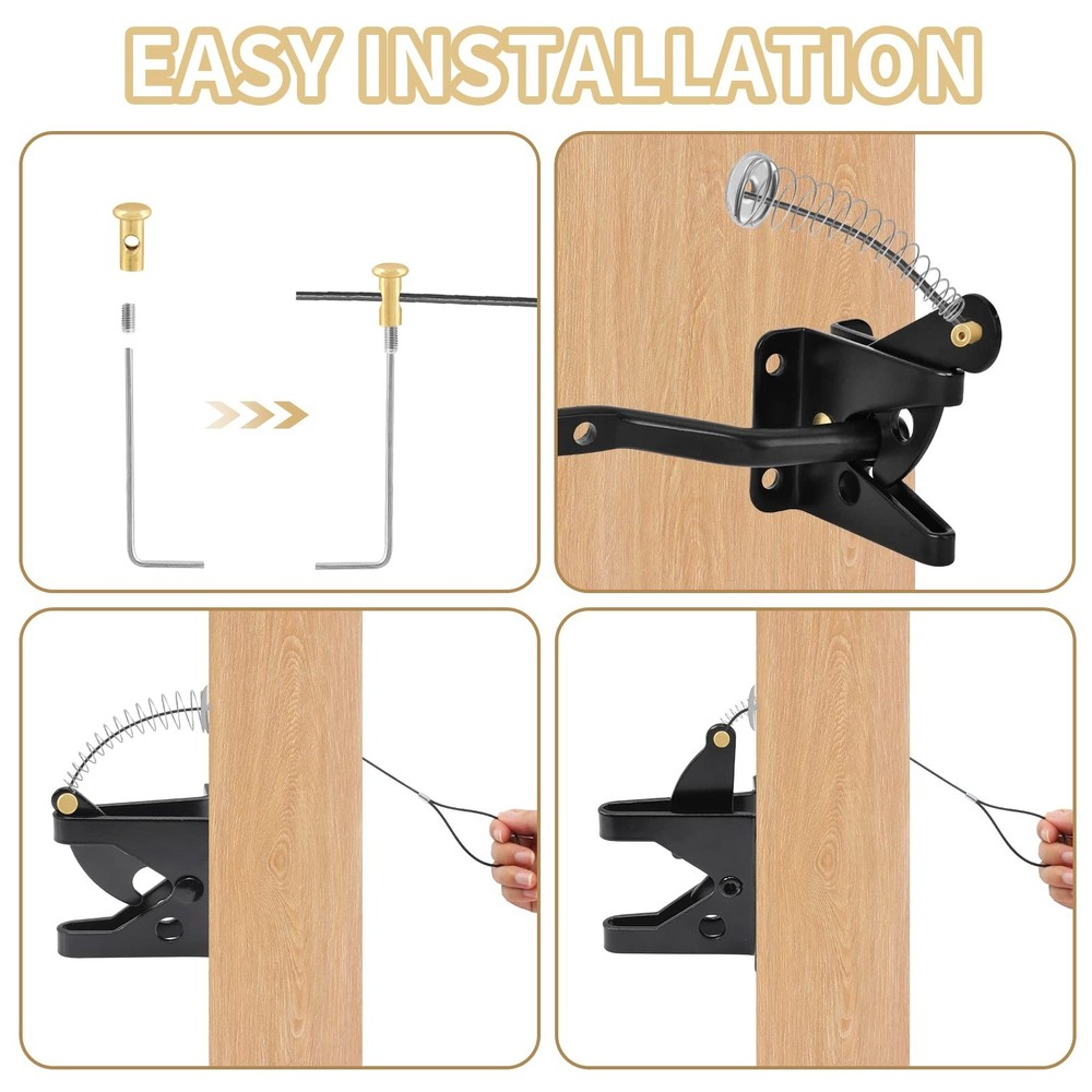 Biaungdo 2 Sets Gate Latch Cable Pull, Black Spring with Adjustable Door Latc...
