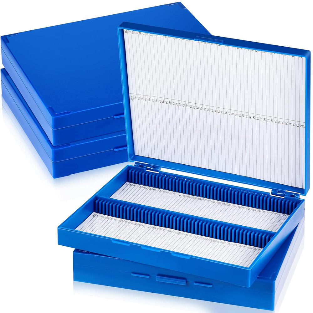 4 Pcs Microscope Slide Storage Box, Plastic Microscope Glass Slide Holder with L