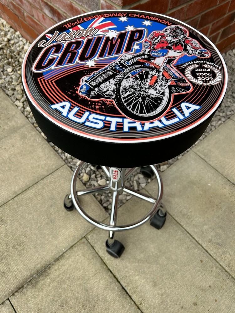 Jason Crump speedway height adjustable, rolling Workshop/bar-stool