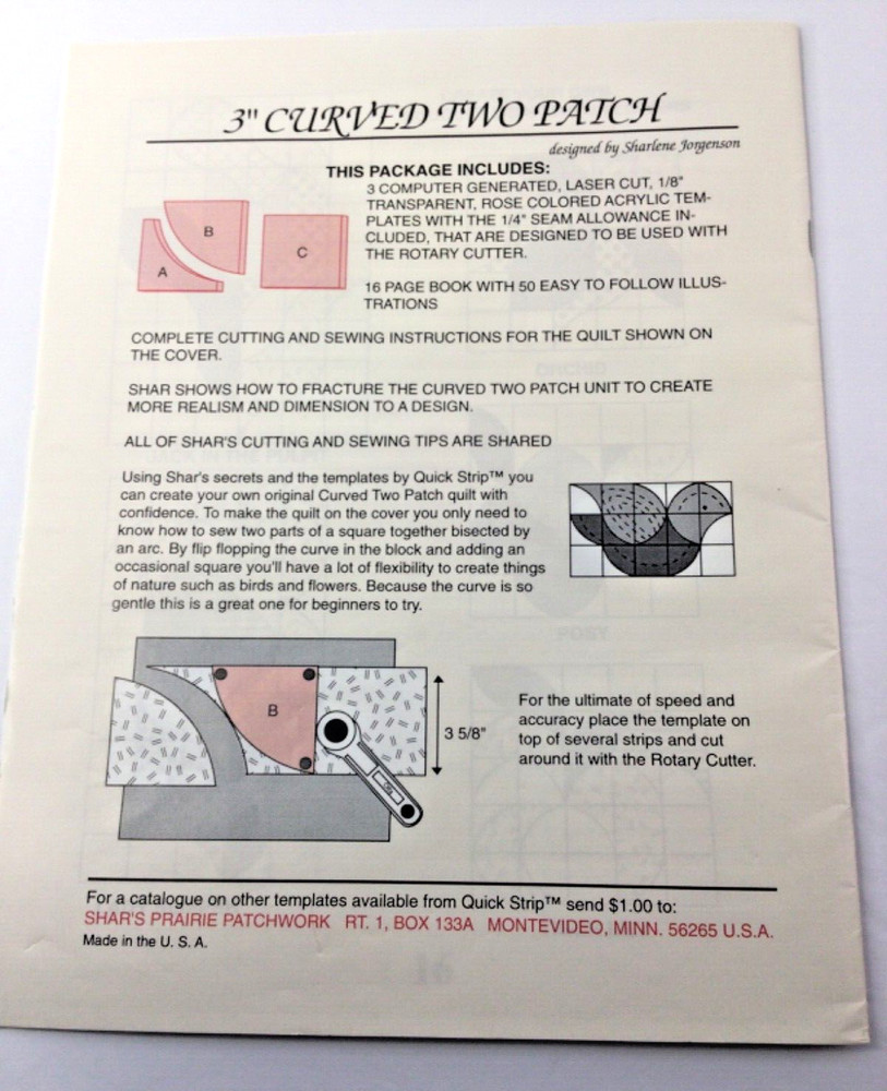 3" Curved Two Patch Quilting Templates Shar's Prairie Patchwork
