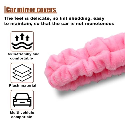 Elastic Plush Auto Rear View Mirror Protector - Stretchy Comfortable Car Pink