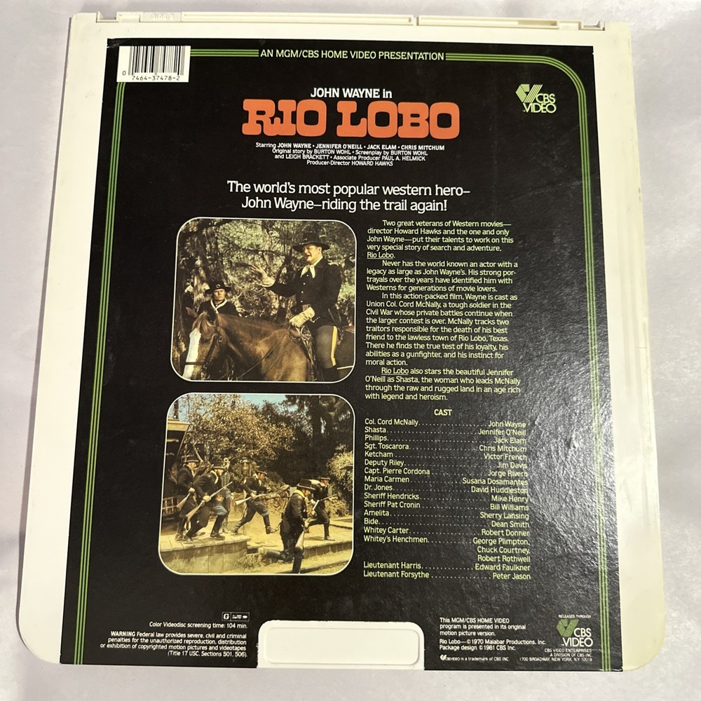 John Wayne in Rio Lobo (1981) CED Videodisc