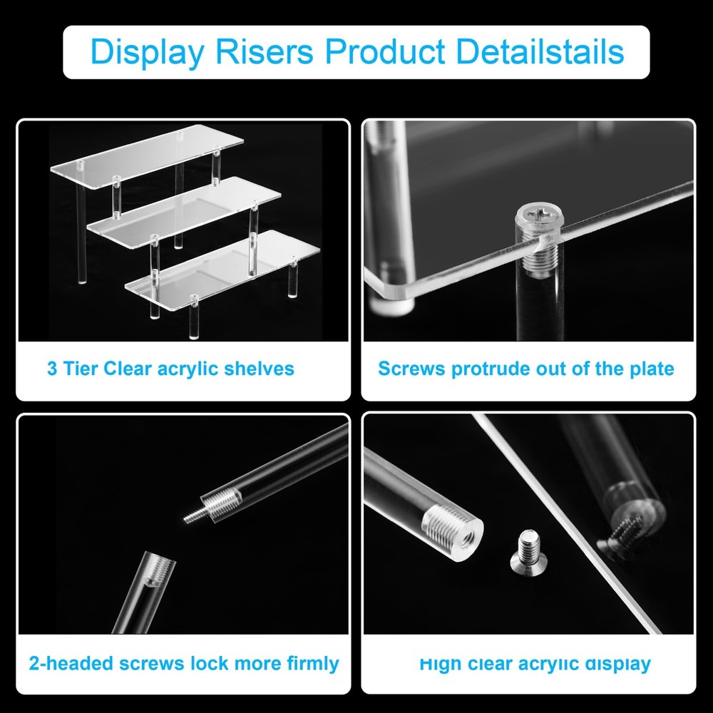 HENABLE 2PCS Acrylic Display Risers, 3 Tier Clear Cupcake Stand