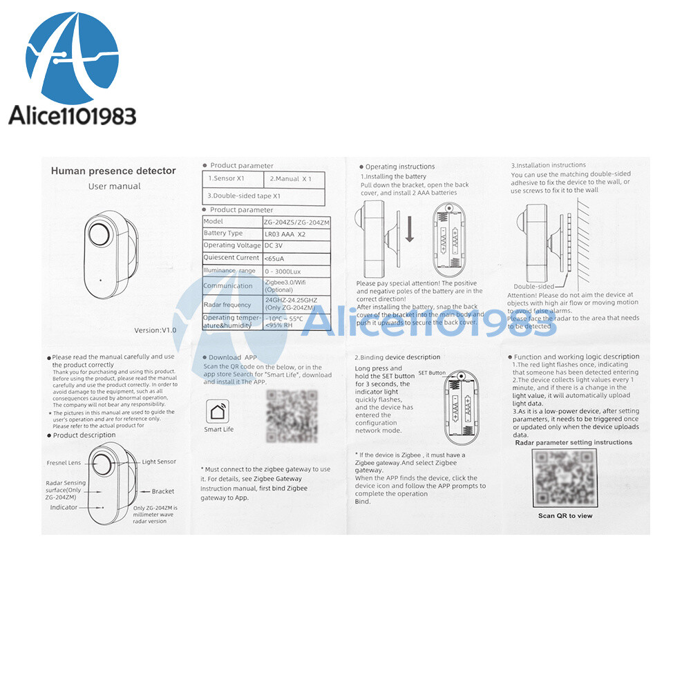 Tuya Zigbee Millimeter Radar Wave Human Presence Detect Sensor PIR Motion Sensor