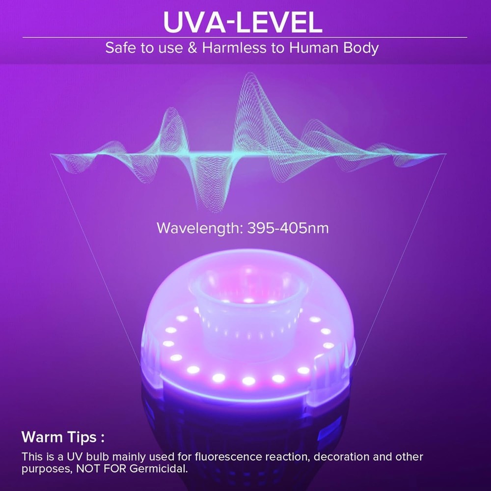SANSI LED UV Black Light Bulb for Glow Party, 7W A15 UVA Blacklight Bulb E26 ETL