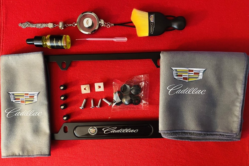 Cadillac Car Kit Tag Frame Dust Brush, Diffuser Rag Hardware & Valve Stem Caps