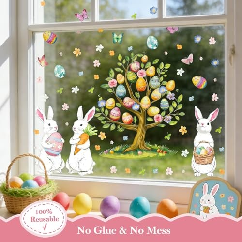 136 Pcs Easter Window Clings for Glass Windows - Double-Sided Easter 8 Sheets